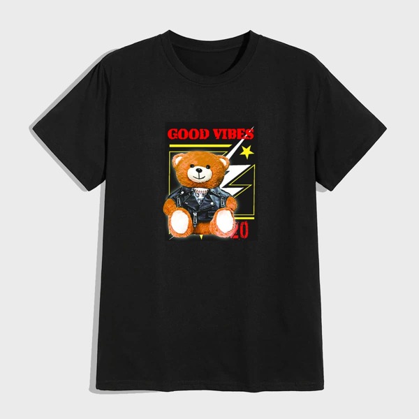 

Men Bear And Slogan Graphic Tee, Black