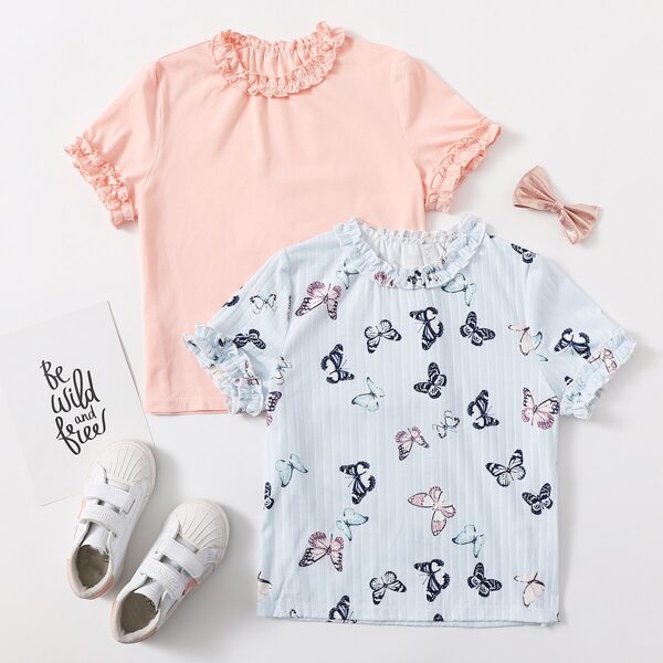 

Girls 2pack Frill Trim Tee, Multicolor