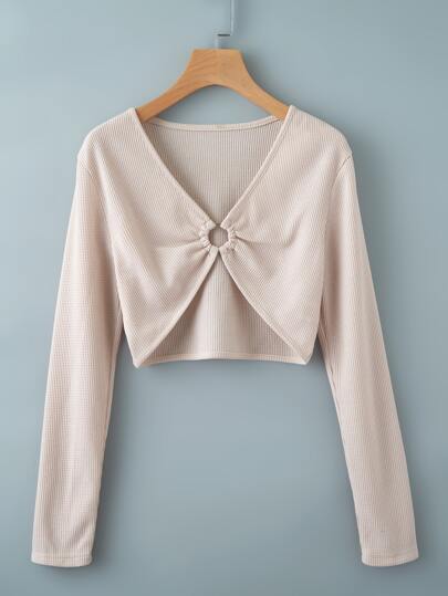 Ring Front Crop Ribbed Top