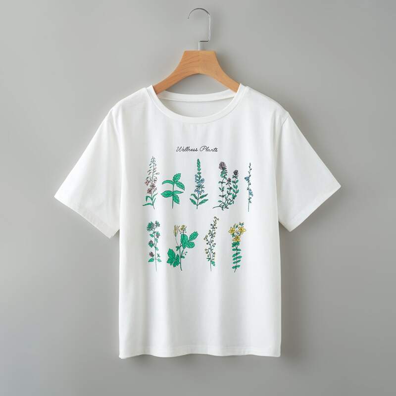 

Plants Print Tee, White