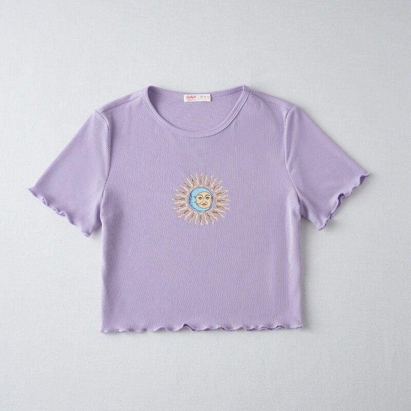 

Sun Graphic Rib Crop Top, Lilac purple