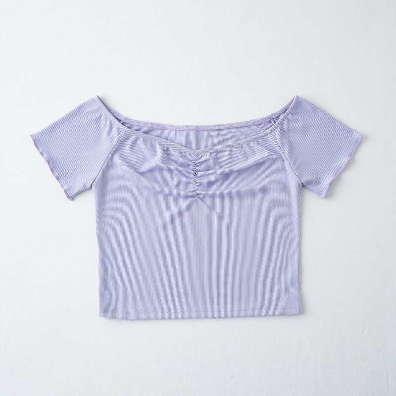 

Off Shoulder Ribbed Crop Tee, Lilac purple