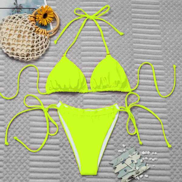 

Neon Lime Triangle Tie Side Bikini Swimsuit, Lime green