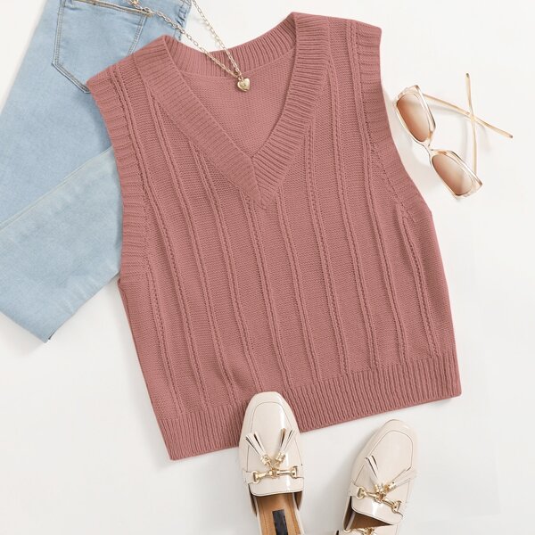 

Ribbed Knit Sweater Vest, Dusty pink