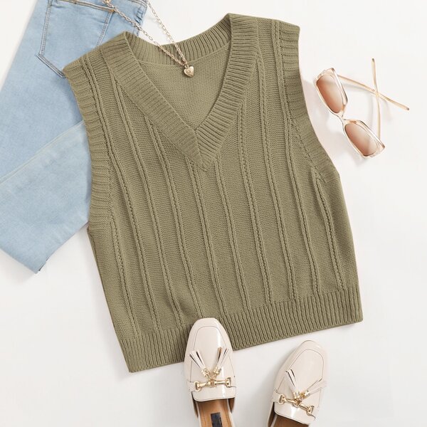 

Ribbed Knit Sweater Vest, Khaki