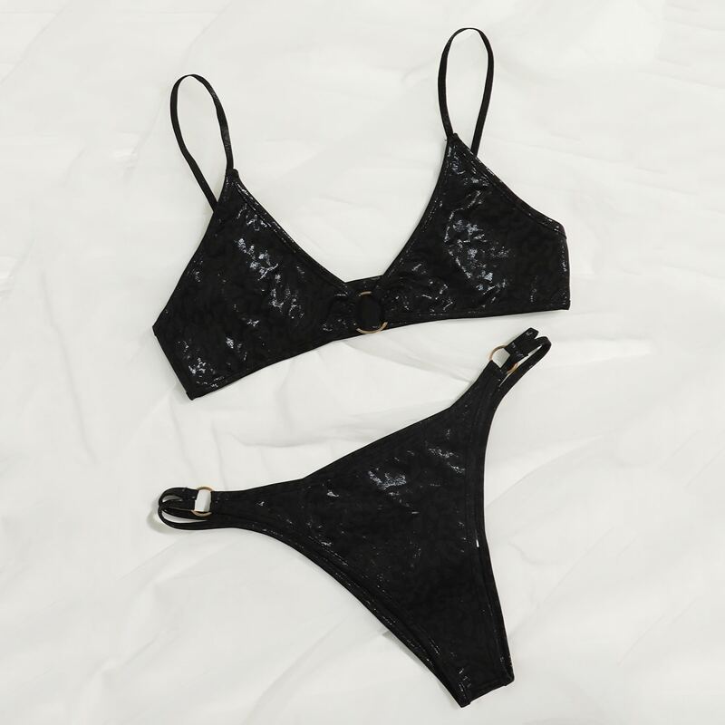 

Ring Front Thong Lingerie Set, Black