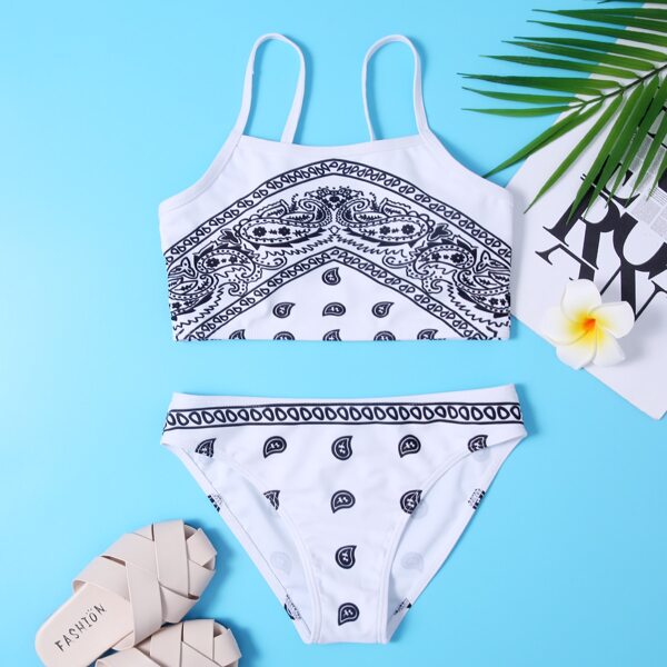 

Girls Paisley Print Bikini Swimsuit, White