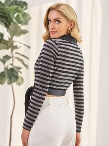 SHEIN Unity Áo sơ mi Thắt nơ trước Sọc Hấp dẫn - Nhiều màu - Xem 2