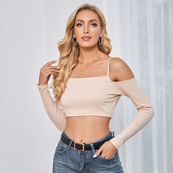 

Cold Shoulder Crop Top, Apricot