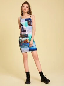 SHEIN Unity Scenery And Figure Graphic Cami Dress - Multicolor - View 5