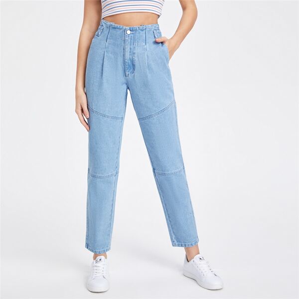

Solid Slant Pockets Straight Leg Jeans, Light wash