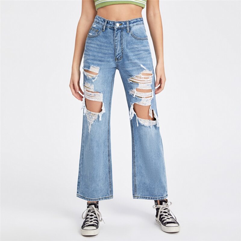 

Ripped Pocket Straight Leg Jeans, Medium wash