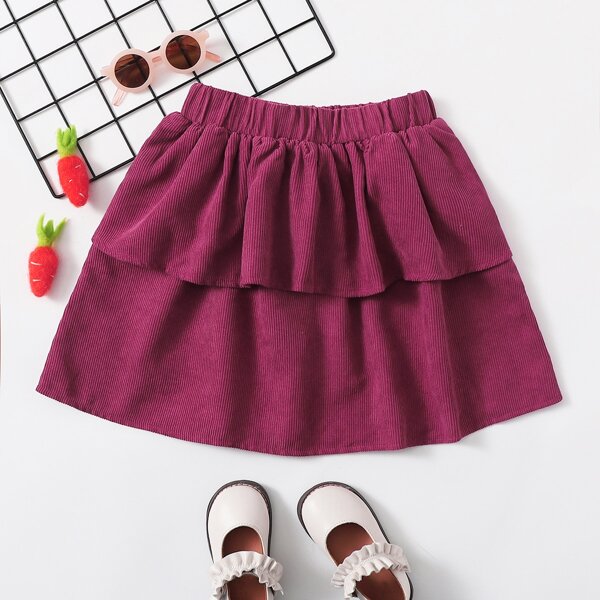 

Girls Elastic Waist Layered Cord Skirt, Red violet