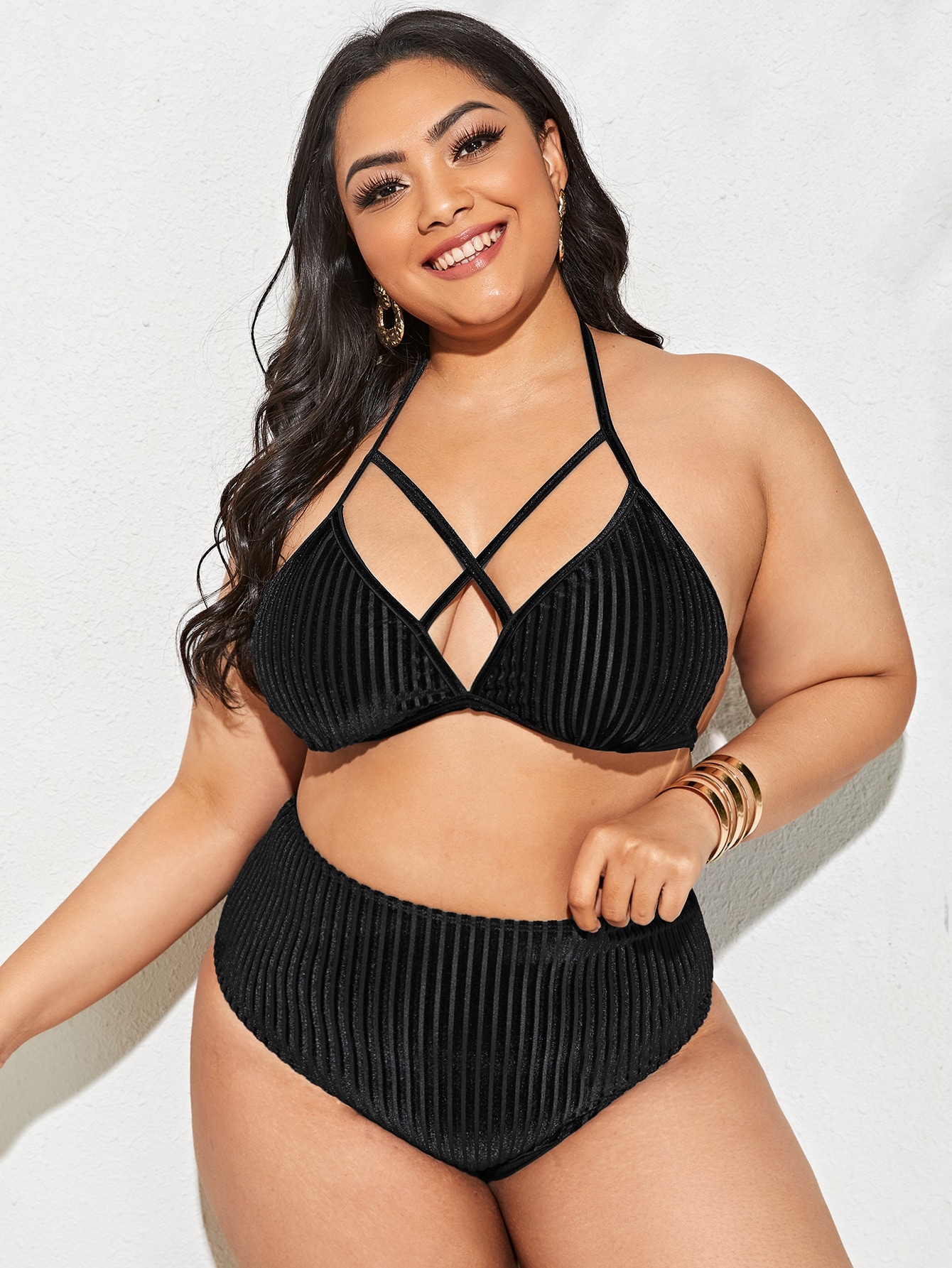 Plus Velvet Crisscross High Waisted Bikini Swimsuit thumbnail