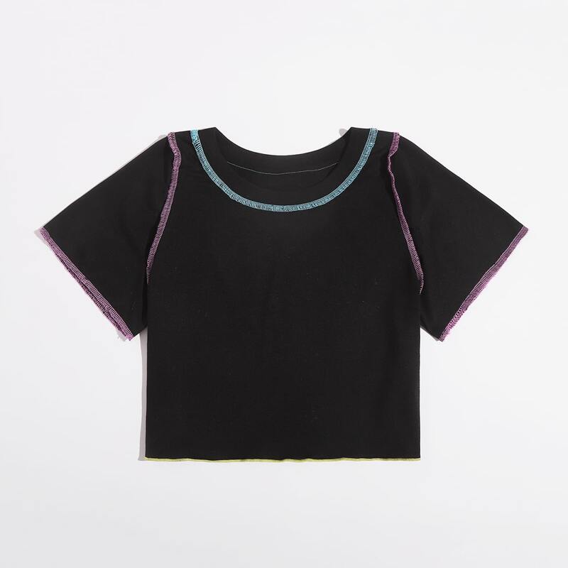 

Contrast Stitching Crop Tee, Black