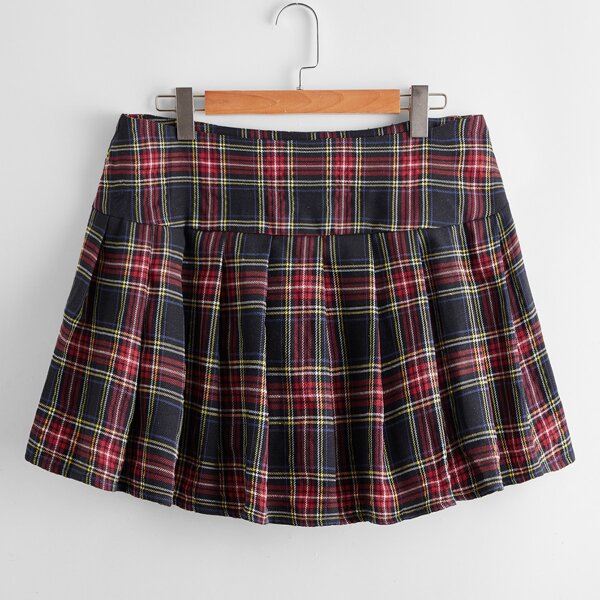 

Plus Tartan Print Pleated Mini Skirt, Multicolor