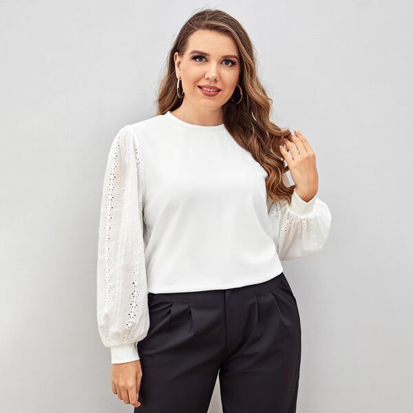 

Plus Schiffy Lantern Sleeve Solid Top, White