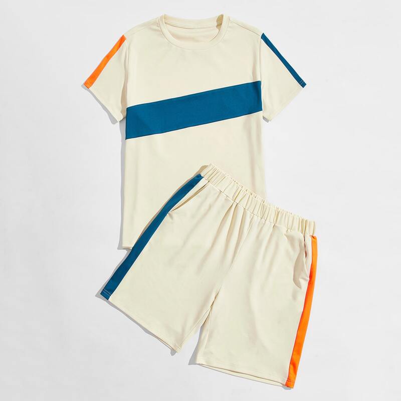 

Guys Contrast Panel Tee & Track Shorts, Apricot