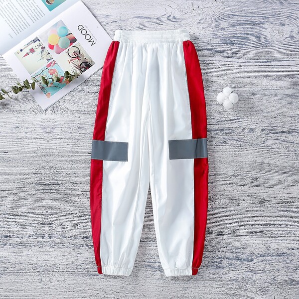 

Girls Color-block Elastic Waist Joggers, White