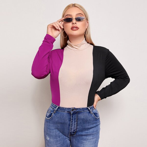 

Plus Mock Neck Colorblock Tee, Multicolor