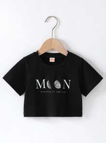 Toddler Girls Moon And Slogan Graphic Crop Tee