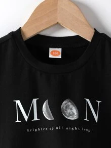 Toddler Girls Moon And Slogan Graphic Crop Tee