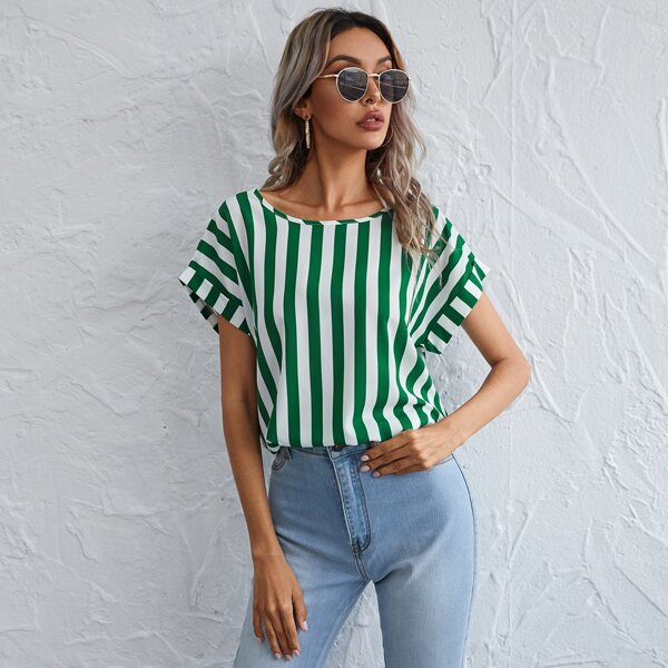 

Rolled Cuff Striped Top, Multicolor