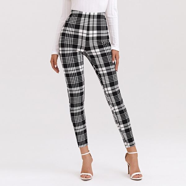 

High Waist Plaid leggings, Black and white