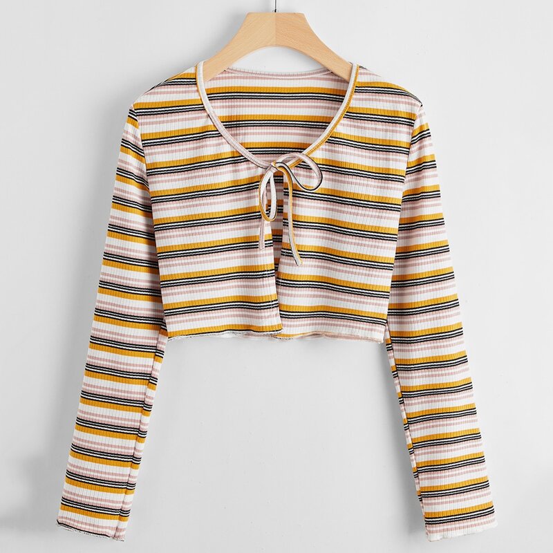 

Tie Front Striped Top, Multicolor