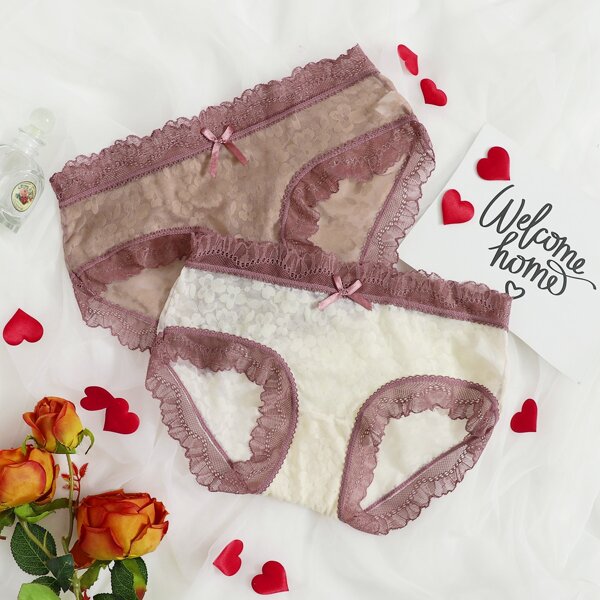 

2pack Lace Trim Panty Set, Multicolor
