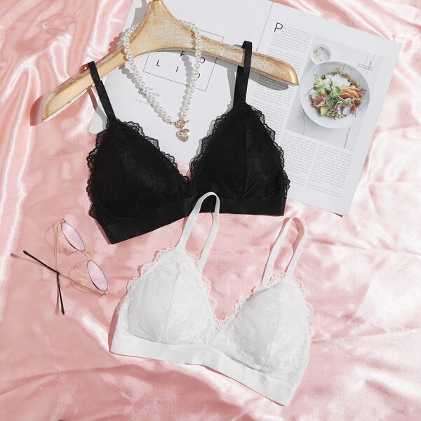 

2pack Floral Lace Triangle Bra Set, Black and white