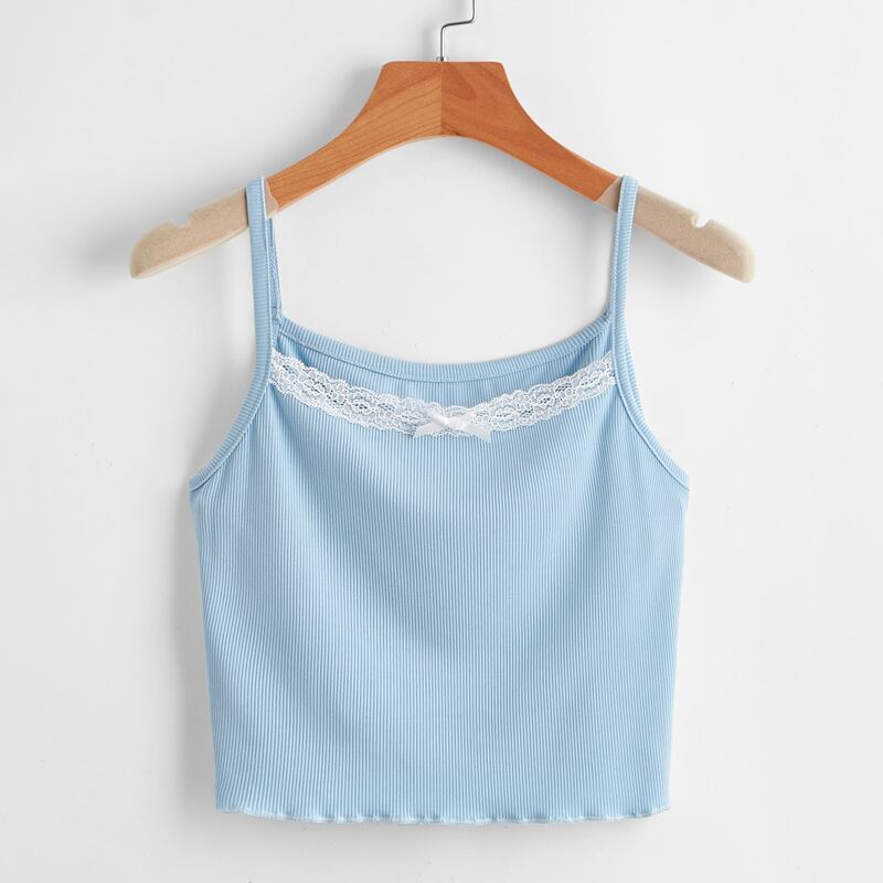

Lace Insert Crop Cami, Baby blue