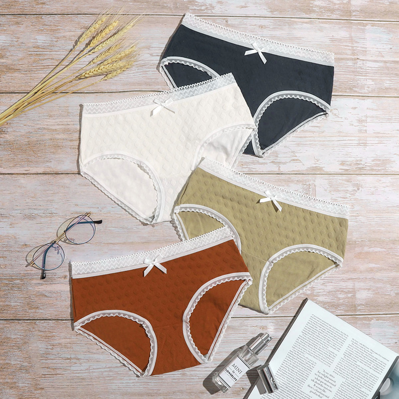 

4pack Contrast Trim Bow Decor Panty Set, Multicolor