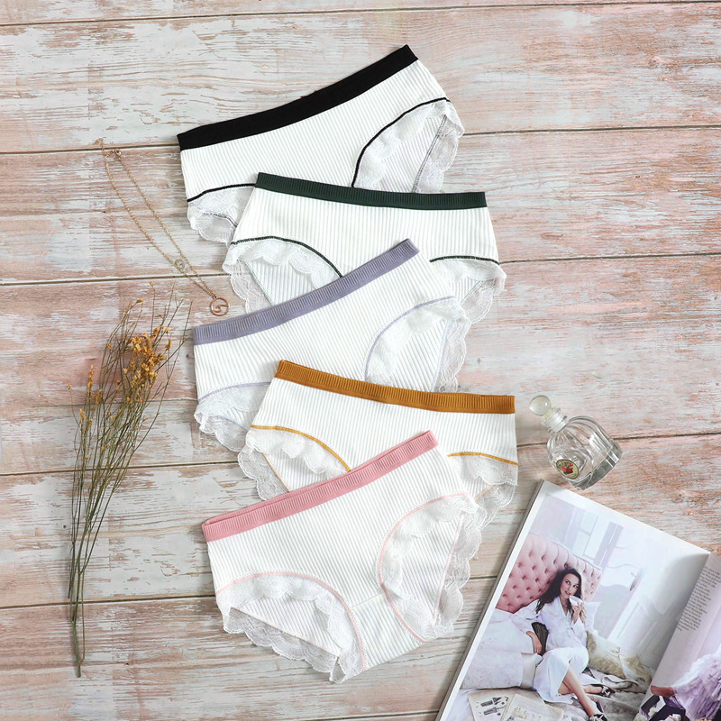 

5pack Rib Lace Trim Panty Set, Multicolor