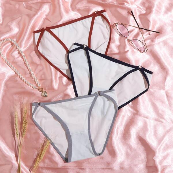 

3pack Contrast Binding Panty Set, Multicolor