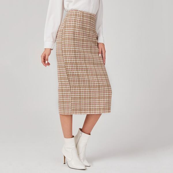 

Plaid Split Hem Skirt, Multicolor