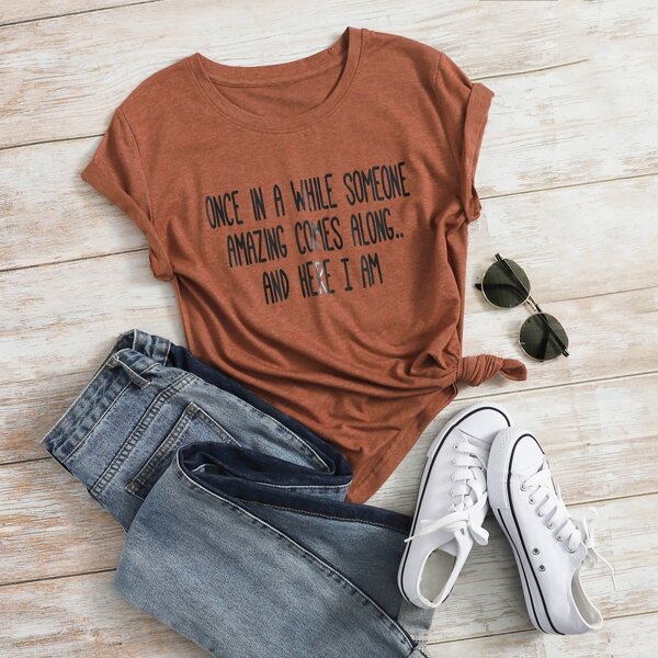 

Slogan Graphic Short Sleeve Tee, Rust brown