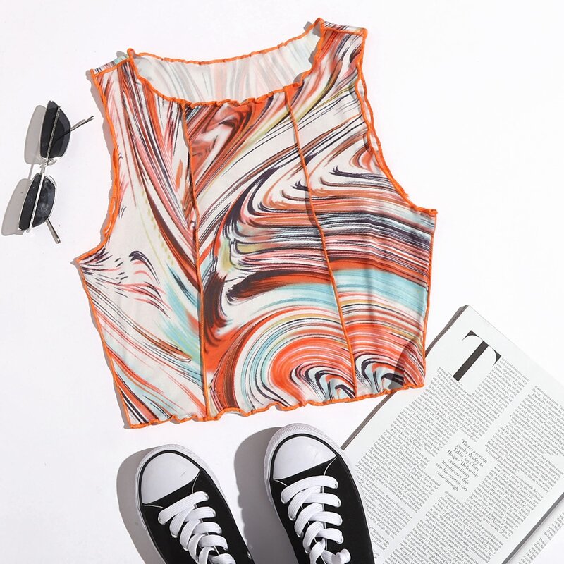 

Marble Print Stitch Front Tank Top, Multicolor