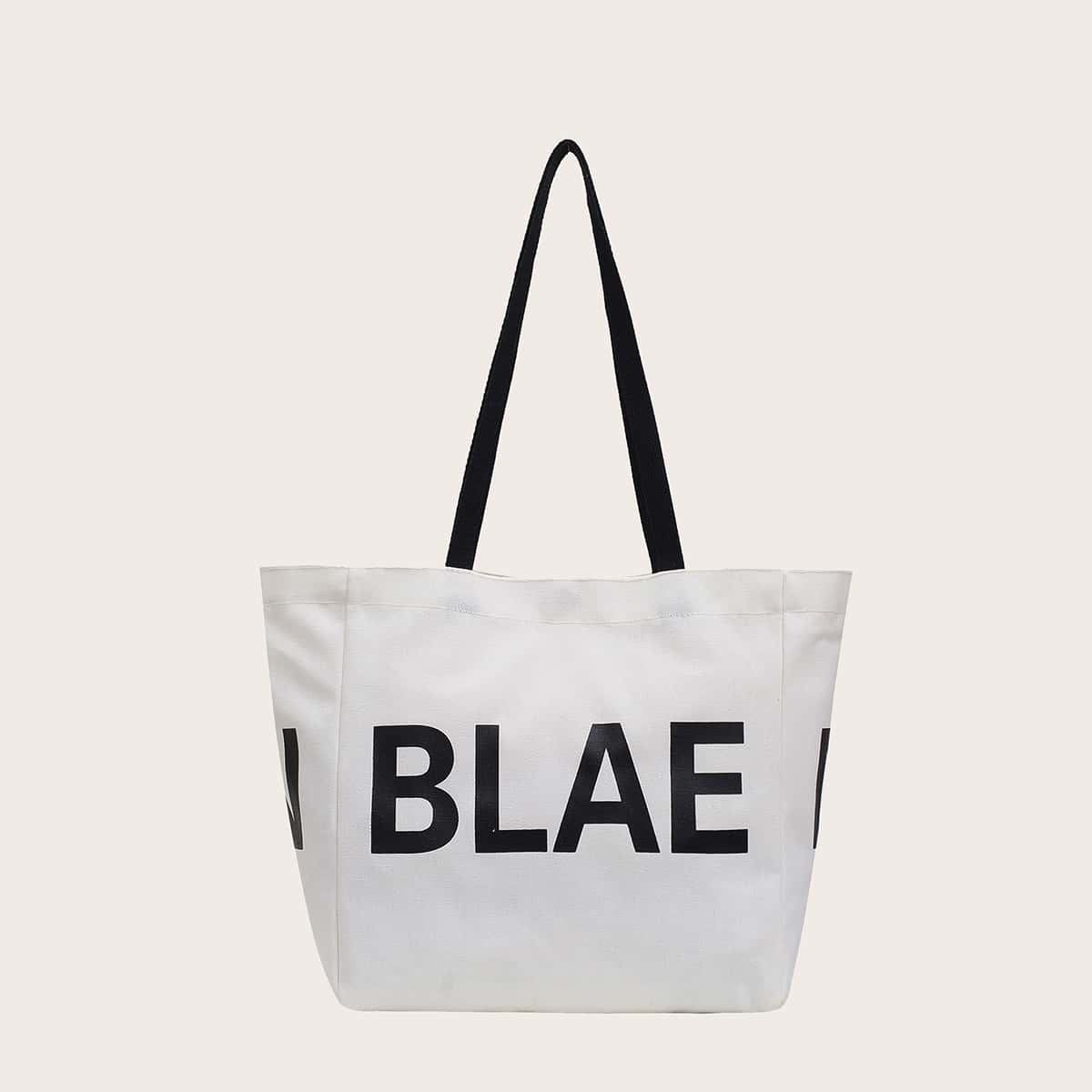 

Letter Graphic Tote Bag, White