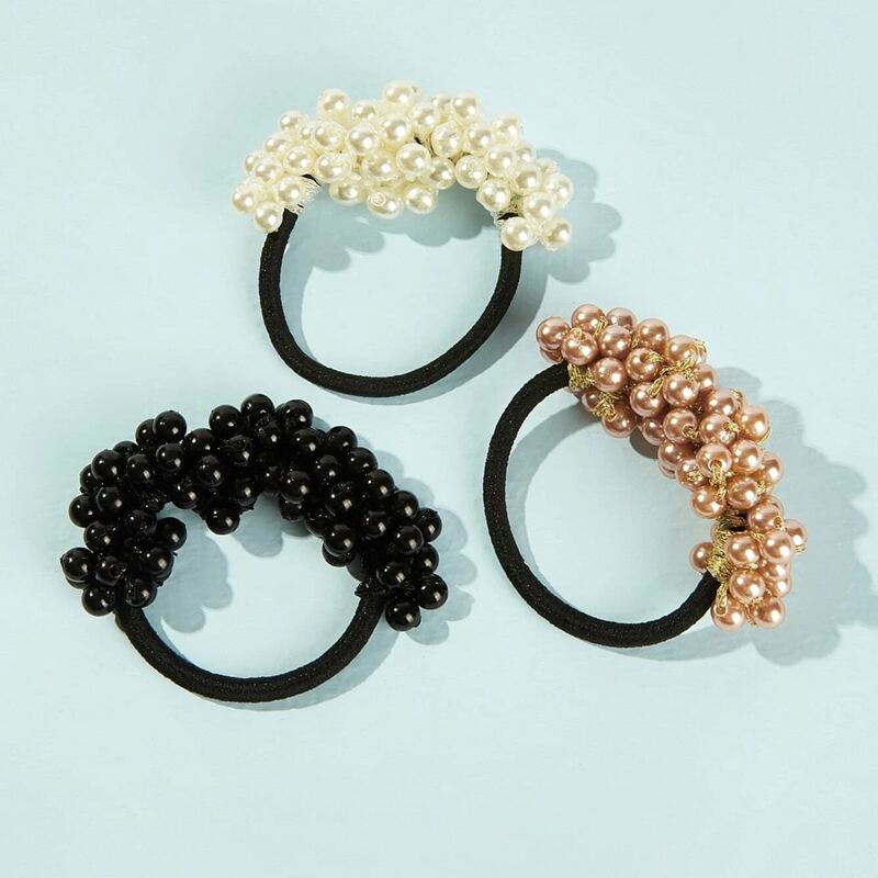 

3pcs Faux Pearl Beaded Hair Tie, Multicolor