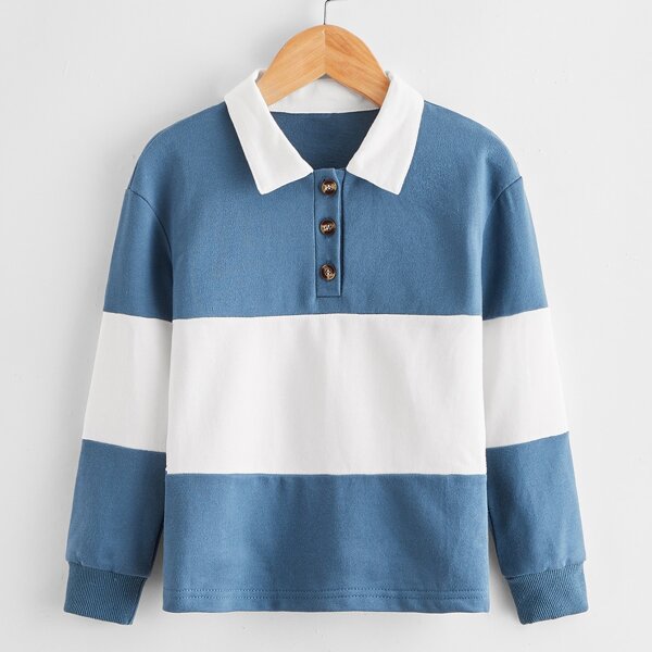 

Toddler Boys Cut And Sew Polo Shirt, Blue and white