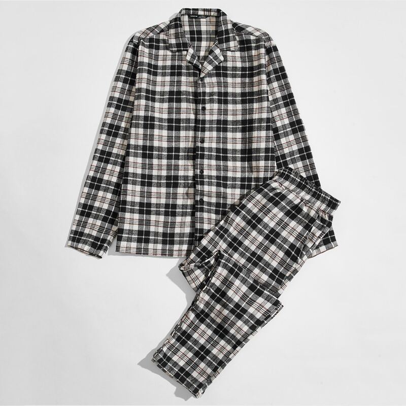 

Guys Single Breasted Tartan Shirt & Pants PJ Set, Multicolor