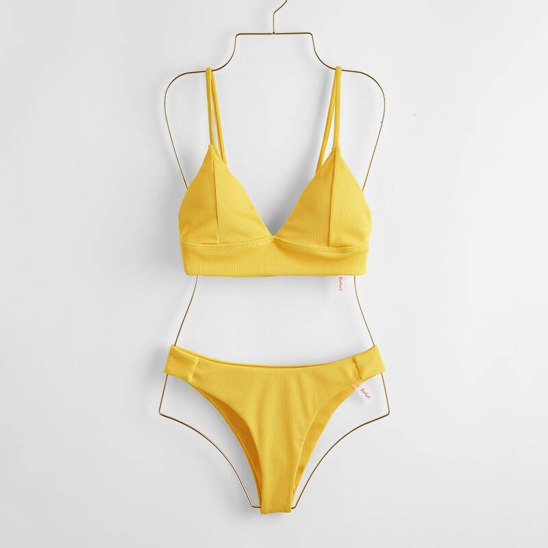 

Solid Triangle Bikini Swimsuit, Yellow