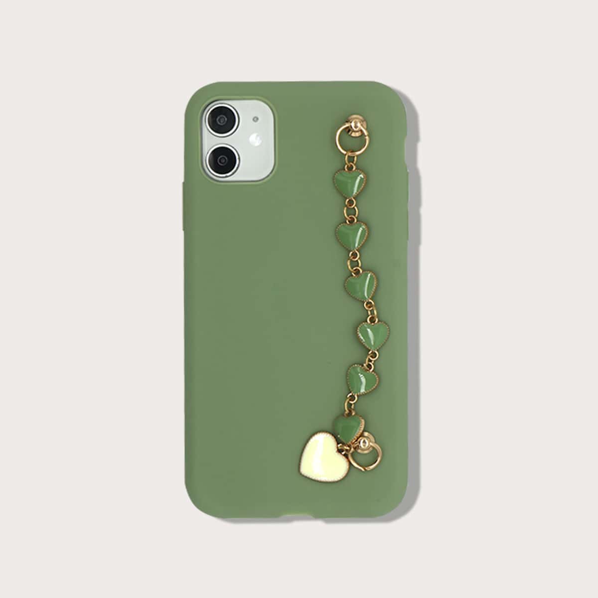 

Solid Heart Hand Strap iPhone Case, Green