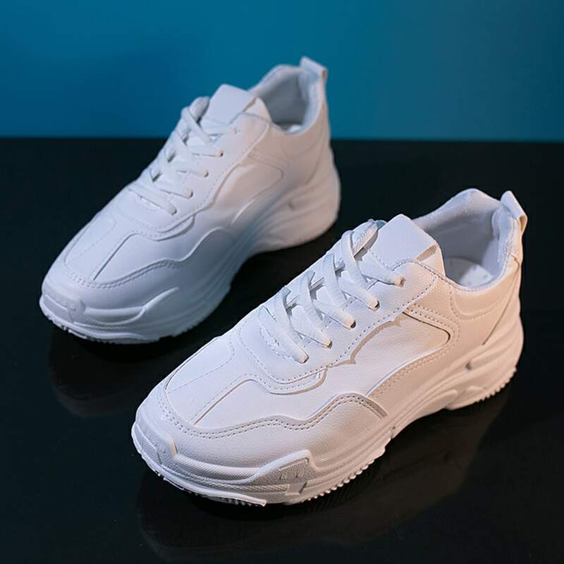 

Solid Lace-up Chunky Sneakers, White