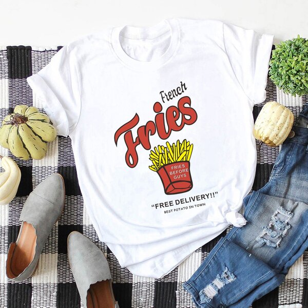 

French Fries & Slogan Graphic Tee, White