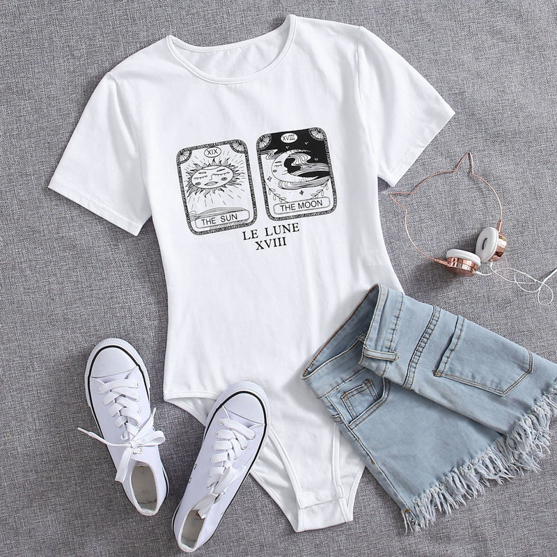 Sun Moon & Letter Graphic Bodysuit, White