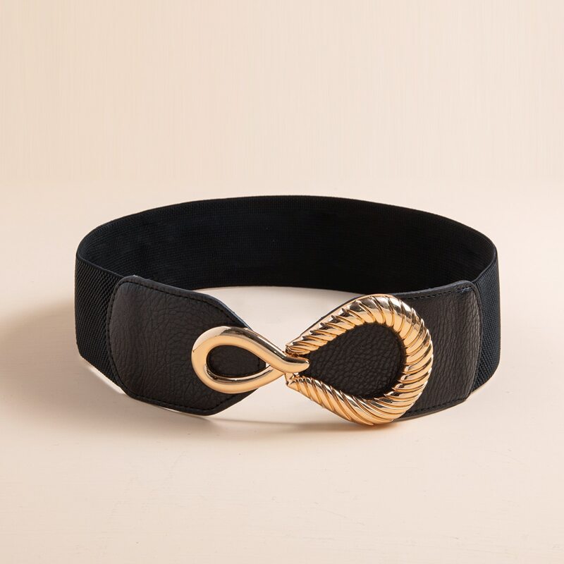 

Textured Buckle Elastic Belt, Black