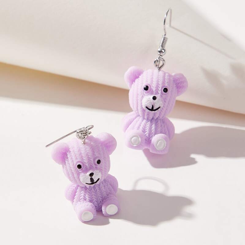 

Cartoon Bear Drop Earrings, Silver