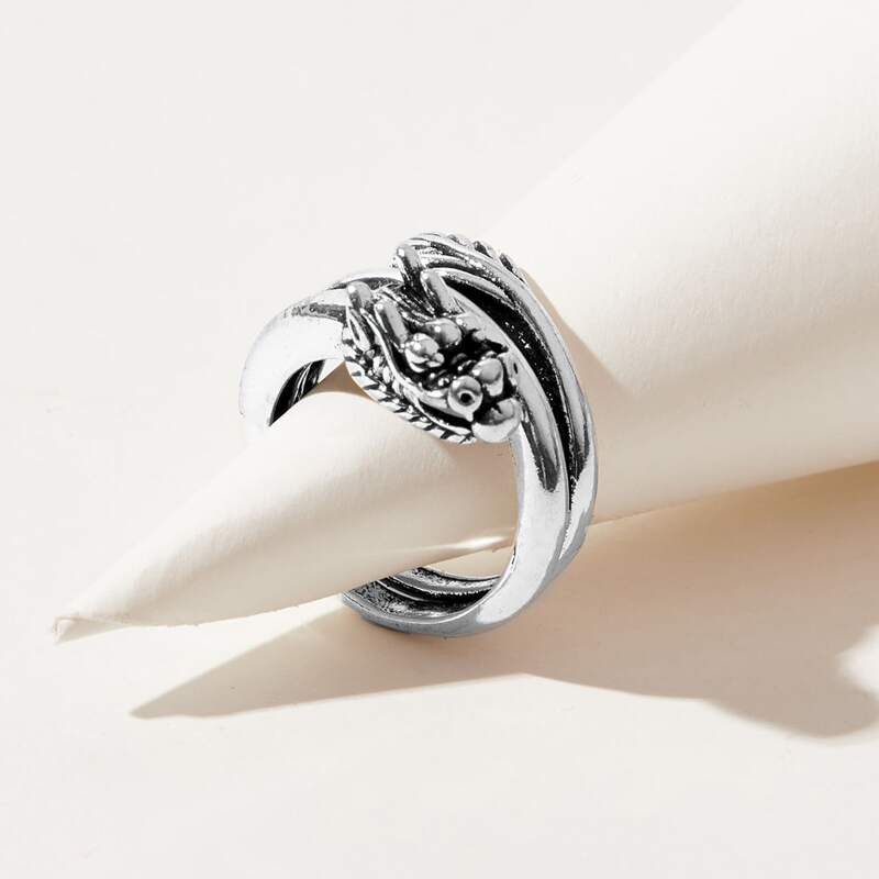 

1pc Dragon Design Ring, Antique silver